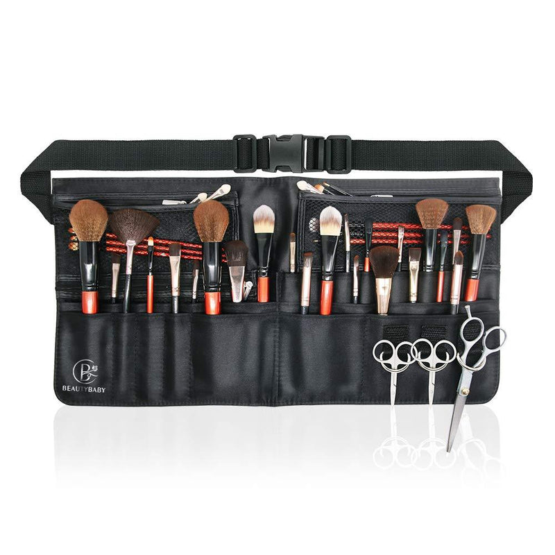 [Australia] - Beautybaby Artist Professional Makeup Brush Waist Bag Cosmetic Portable Multi Pockets Bag with Belt Strap Black 