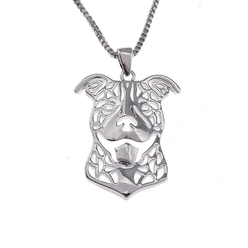 [Australia] - Pit Bull Dog Sterling Silver Necklace Dangle Earrings Set by Ginger Lyne Ears Down Puppy Dog Pet Pendant Box Chain Doggie Animal Paw Print Heart Jewelry for Pit Mom Women Girls Teens 