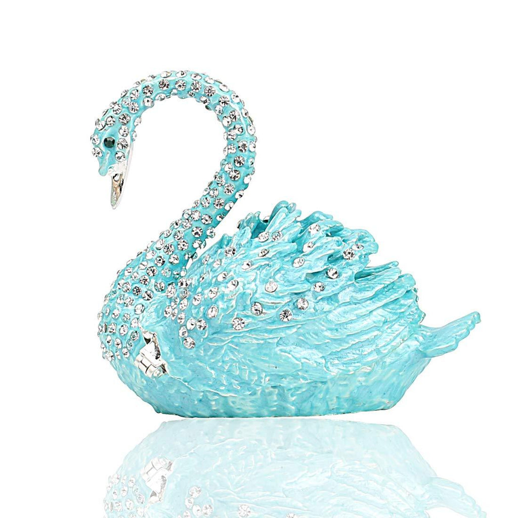 [Australia] - Hophen Diamond Swan Trinket Keepsake Box Hinged Figurine Collectible Ring Holder Wedding Favor Gift Lake Blue 