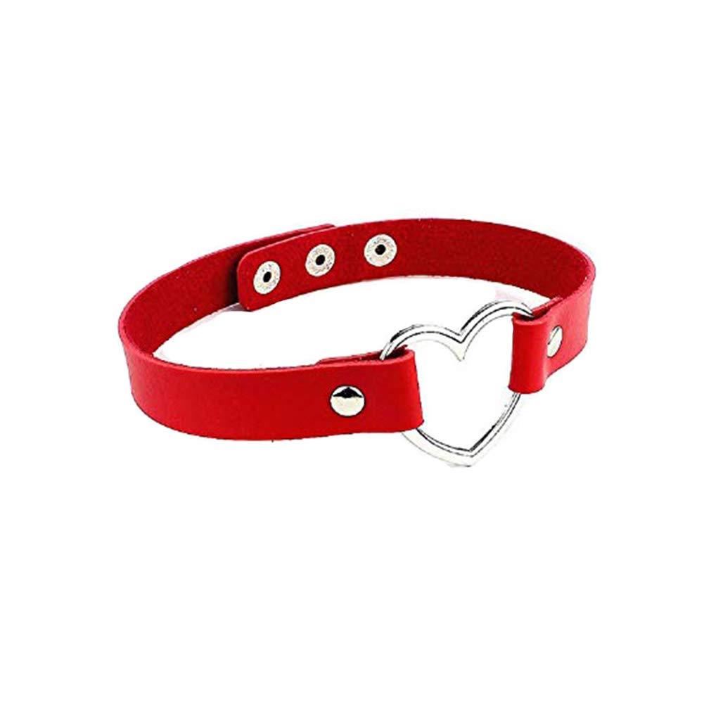 [Australia] - HoBST Fashion Love Heart PU Leather Choker Necklace for Women Girls Adjustable Collar Goth Chain Pendant Red 