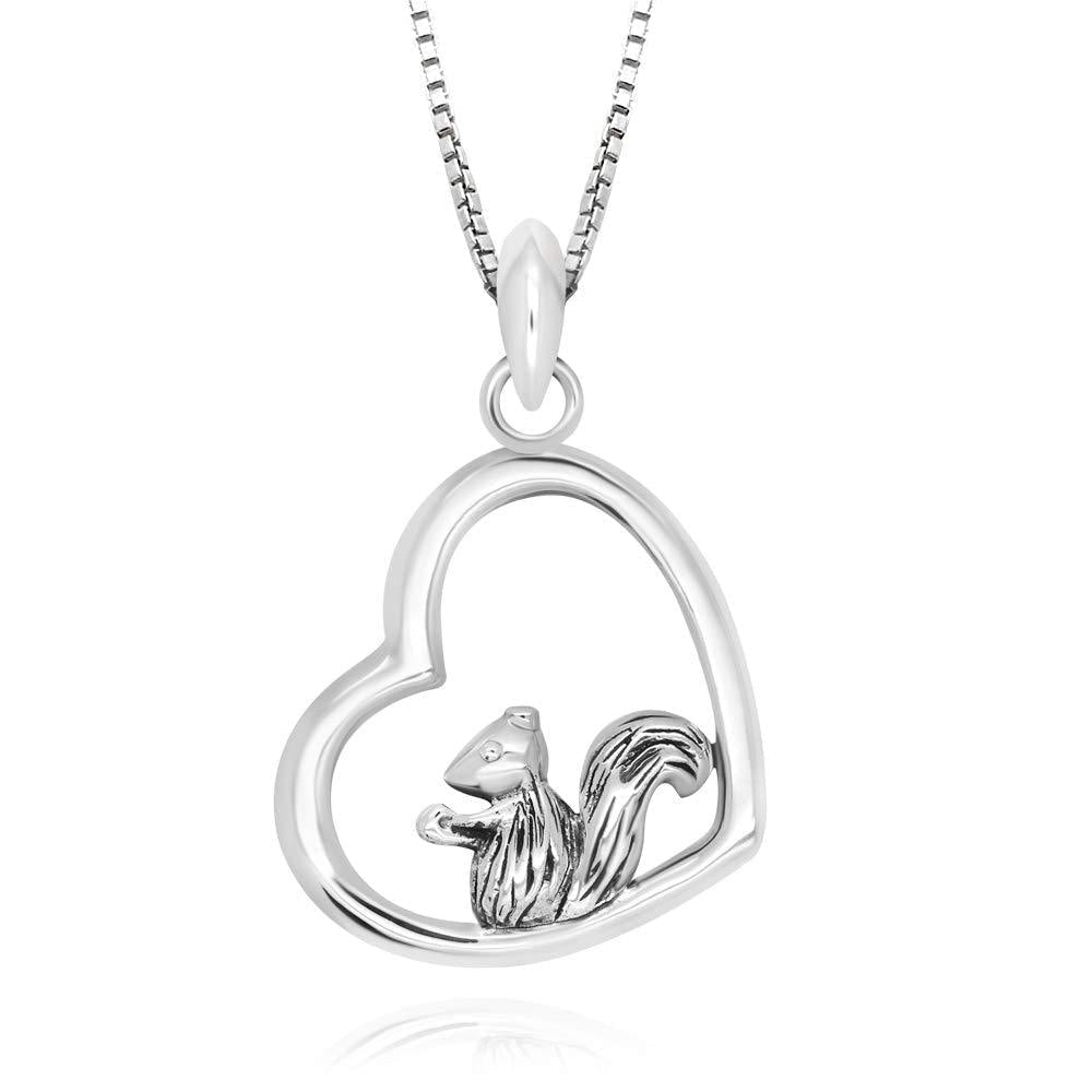 [Australia] - 925 Sterling Silver Cute Lovly Squirrel Heart Pendant Necklace, 18" 