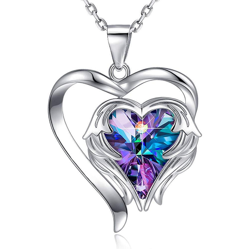 [Australia] - Turandoss Heart Crystal Necklace for Women - 18" White Gold Plated Angel Wing Pendant Necklace Engraved I Love You to Moon Back Necklace for Women with Crystal from Swarovski Necklace for Women Girls 