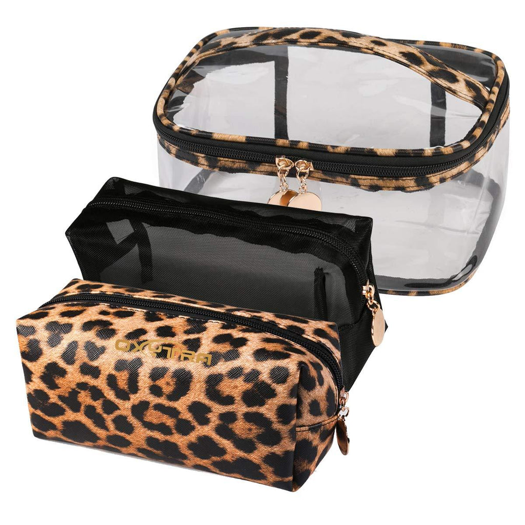 [Australia] - Jarrel 3Pcs Makeup Bag Set Travel Portable Cosmetic Bag - Clear & Leopard Print Pouch Waterproof Organizer Multifunction Case (3in1 Leopard Print) 3in1 Leopard Print 