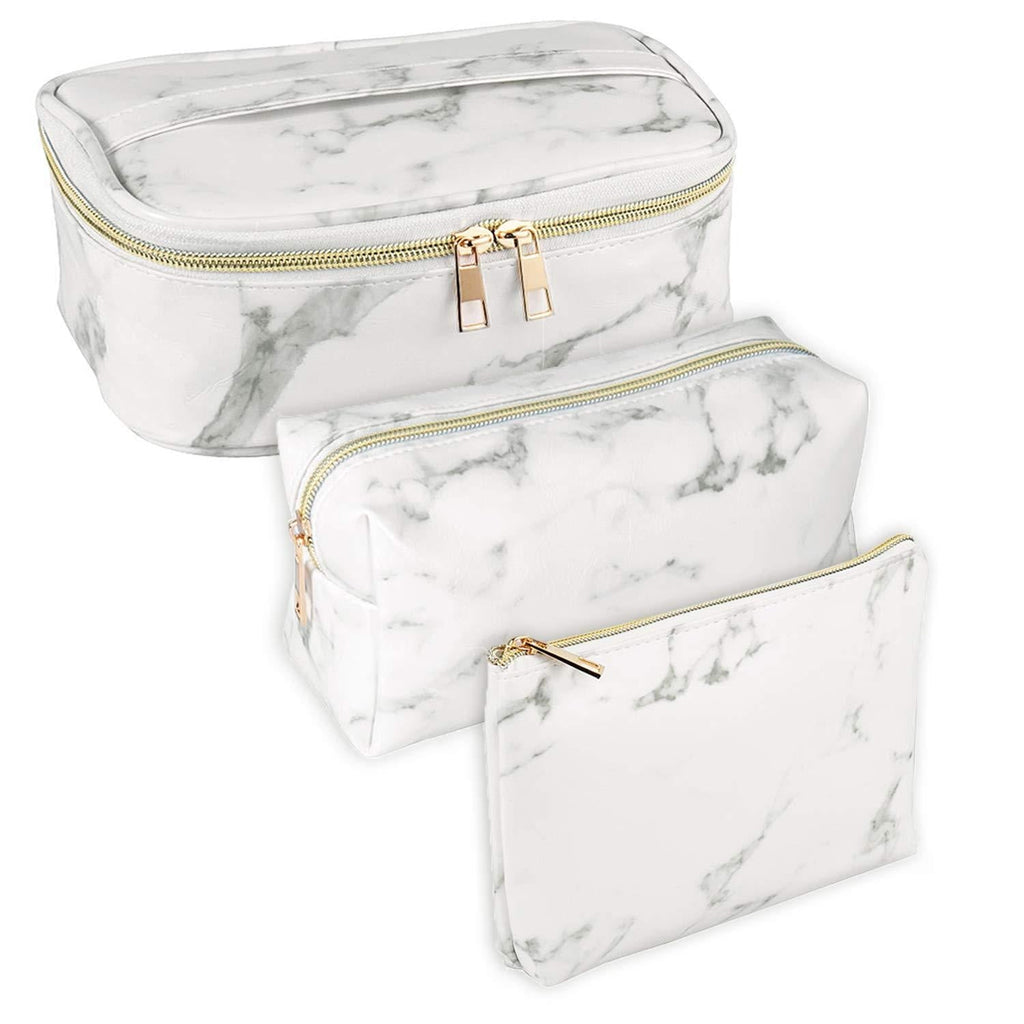 [Australia] - SUBANG 3 Pack Marble Makeup Bag Toiletry Bag Travel Bag Portable Cosmetic Bag Makeup Brushes Bag Waterproof Organizer Bag for Women Girls Men White Marble 