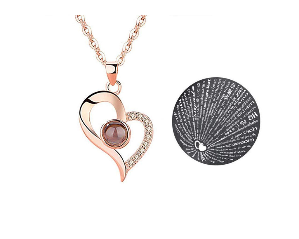 [Australia] - Hitele Heart Pendant 100 Languages Projection Necklace I Love You Necklace 925 Sterling Silver The Memory of stedfast Love Nanotechnology Necklace jewelery for Women&Girl Gift M-Rose -Gold 