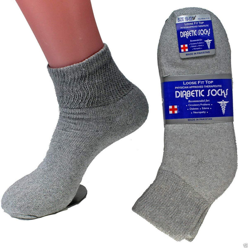 [Australia] - Diabetic Ankle Socks, Non-Binding Circulatory Doctor Approved Cushion Cotton Quarter Socks for Men’s Women’s 3,6,12 Pack Grey 9-11 