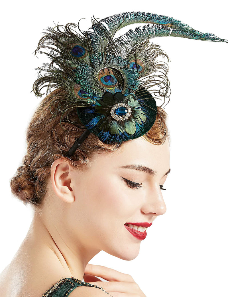 [Australia] - BABEYOND 1920s Flapper Fascinator Feather Pillbox Hat Fascinator for Tea Party Peacock-1 