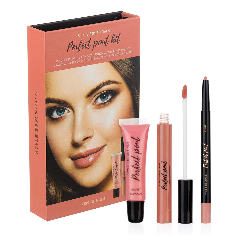 [Australia] - Style Essentials Women's Cosmetics KISS OF NUDE Perfect Pout Kit - Set of 3- Lipstick, Lip Gloss, Lip Liner Set 