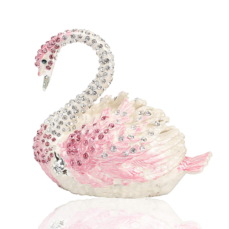 [Australia] - Hophen Diamond Swan Trinket Keepsake Box Hinged Figurine Collectible Ring Holder Wedding Favor Gift (Pink) 