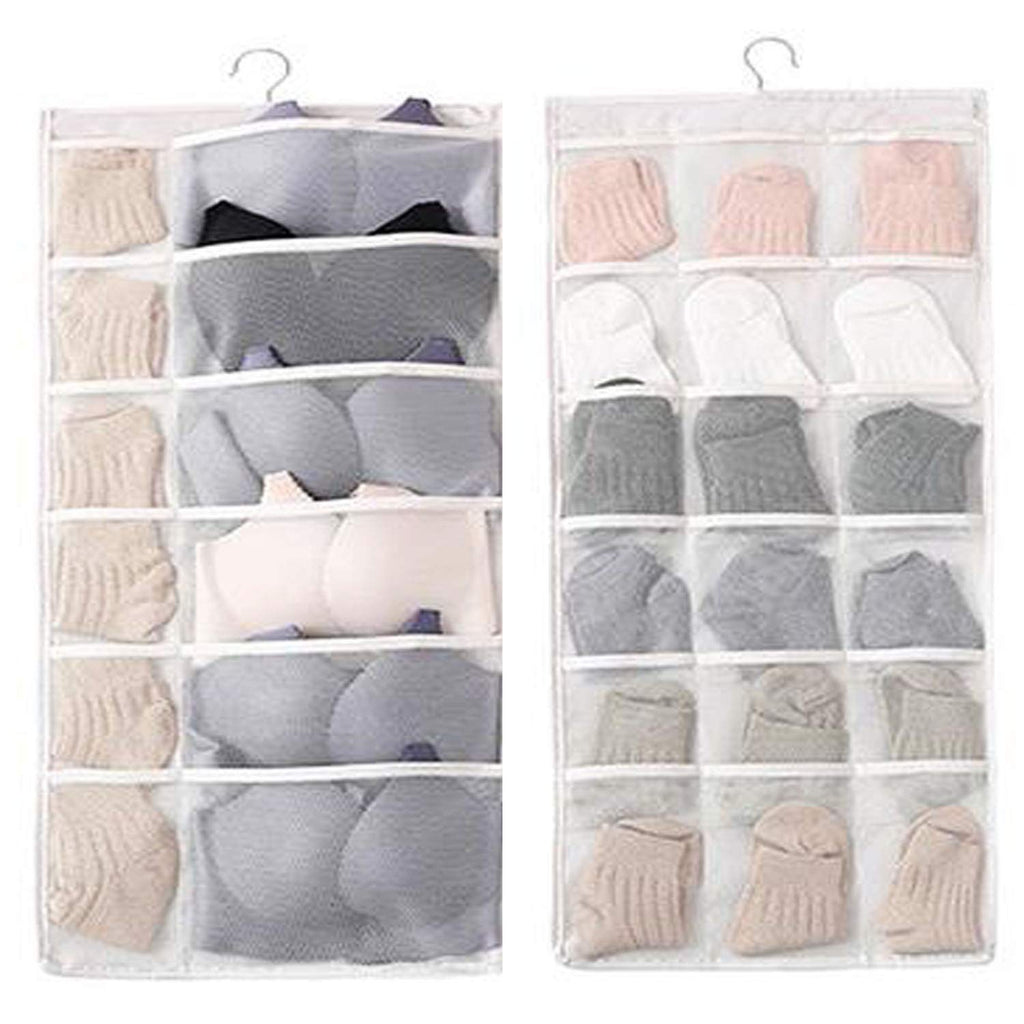 [Australia] - FashionBoutique Double Sided Hanging Closet Organizer with 30 Large Mesh Pockets and Rotating Metal Hanger, Durable Bra Hanger Organizer, Cloth,Jewelry,Toiletries Organizer (30 Large Pockets, White) 30 Large Pockets 