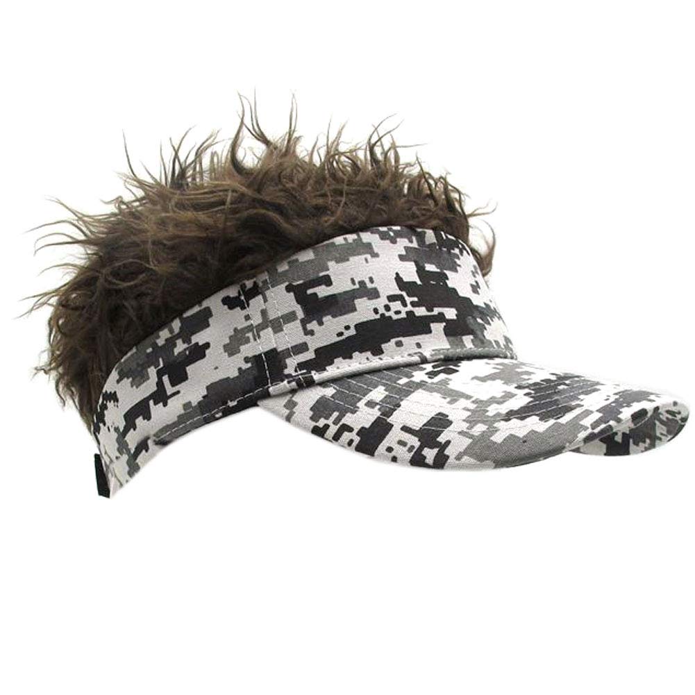 [Australia] - Flair Hair Visor Sun Cap Wig Peaked Novelty Baseball Hat with Spiked Hairs Camouflage Brown 