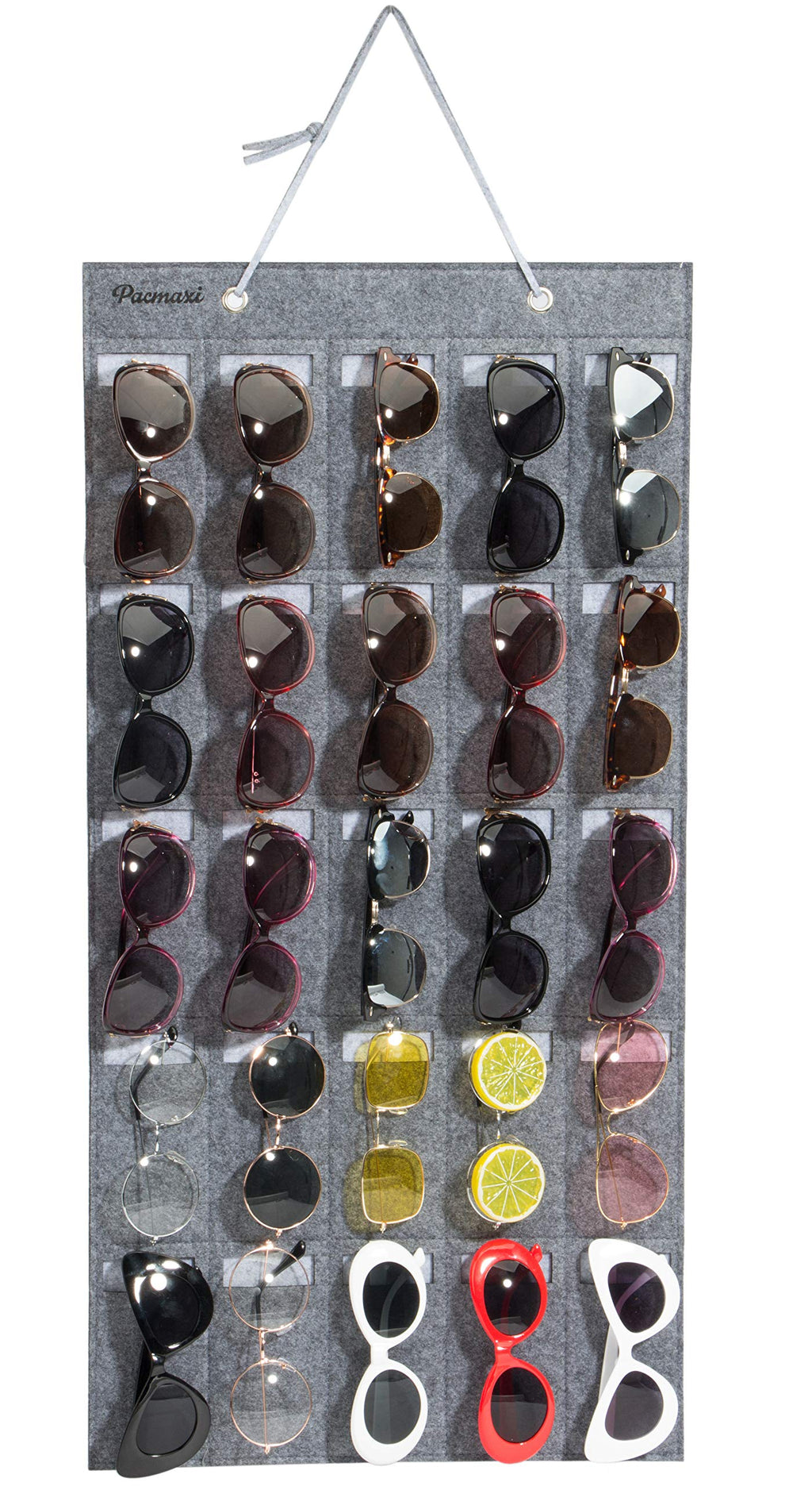 [Australia] - PACMAXI Sunglasses Storage Organizer, Wall Pocket Mounted by Sunglasses, Hanging Eyeglasses Storage Holder, Eyewear Display. Grey 25 Slot 