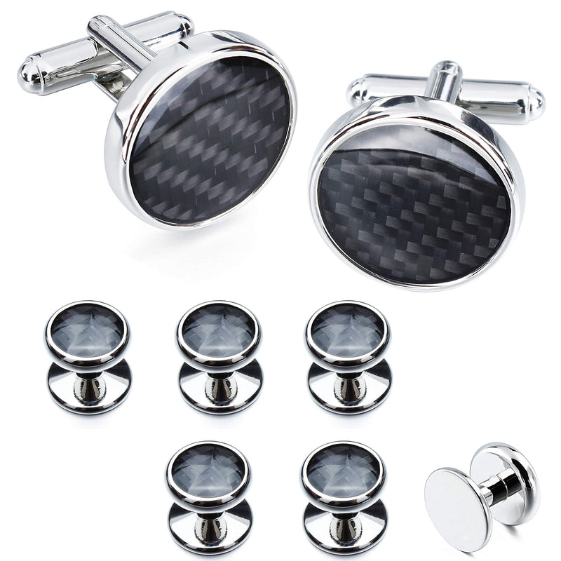 [Australia] - HAWSON Carbon Fiber Cuff Links and Tuxedo Studs Set for Men Business Wedding Black 