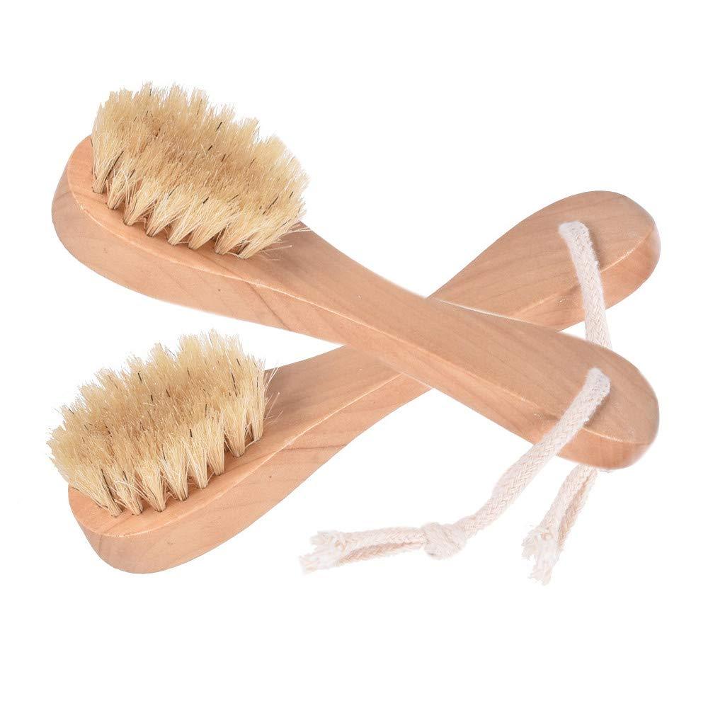 [Australia] - Natural Bristles Wooden Face Cleaning Brush Wood Handle Facial Cleanser Blackheads Nose Scubber Exfoliating Facial Skin Care Pack of 2 