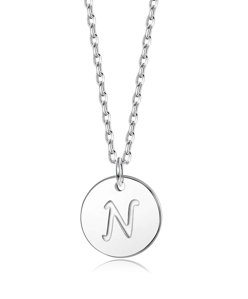[Australia] - Sllaiss Initial Pendant Necklace Round Disc Engraved Letter Pendant 925 Sterling Silver Personalized Alphabet Pendant for Women N 