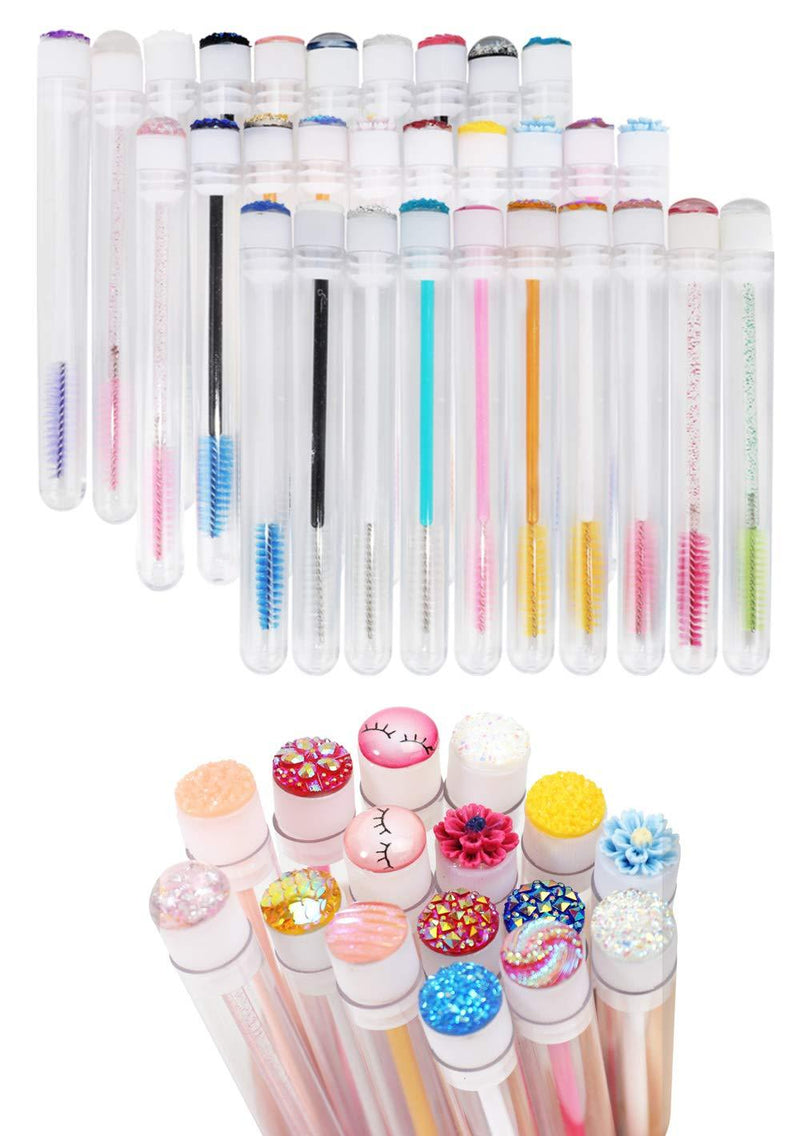 [Australia] - 20 Pcs Disposable Mascara Brushes Diamond Eyelash Spoolies Makeup Brush Mascara Wand in Sanitary Tube Lash Supplies. 20 Pcs Mix 