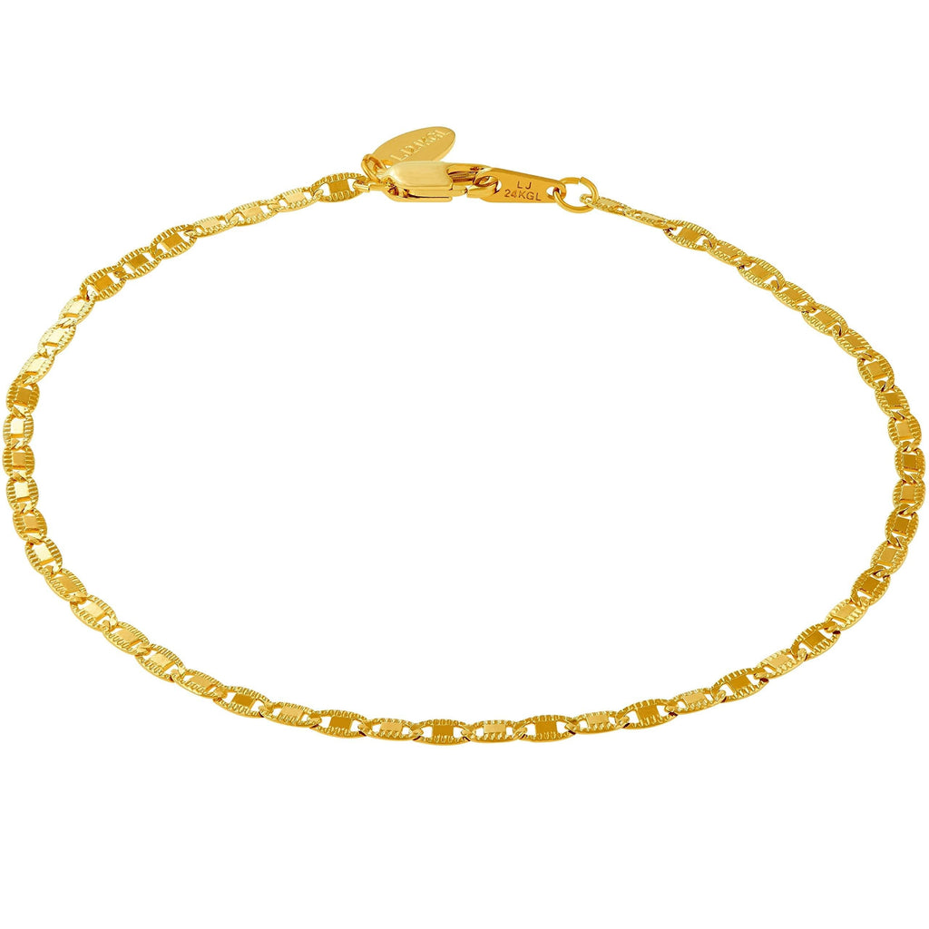 [Australia] - Lifetime Jewelry 2.5mm Flat Mariner Link Chain Anklet 24k Real Gold Plated 11.0 Inches 