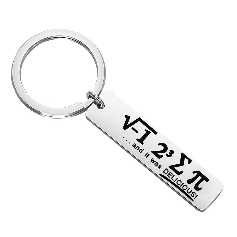 [Australia] - FUSTMW Math Gift I Ate Some Pie and It was Delicious Keychain Funny Math Geek Gifts Math Teacher Gifts Math Student Gift Graduation Gift silver 