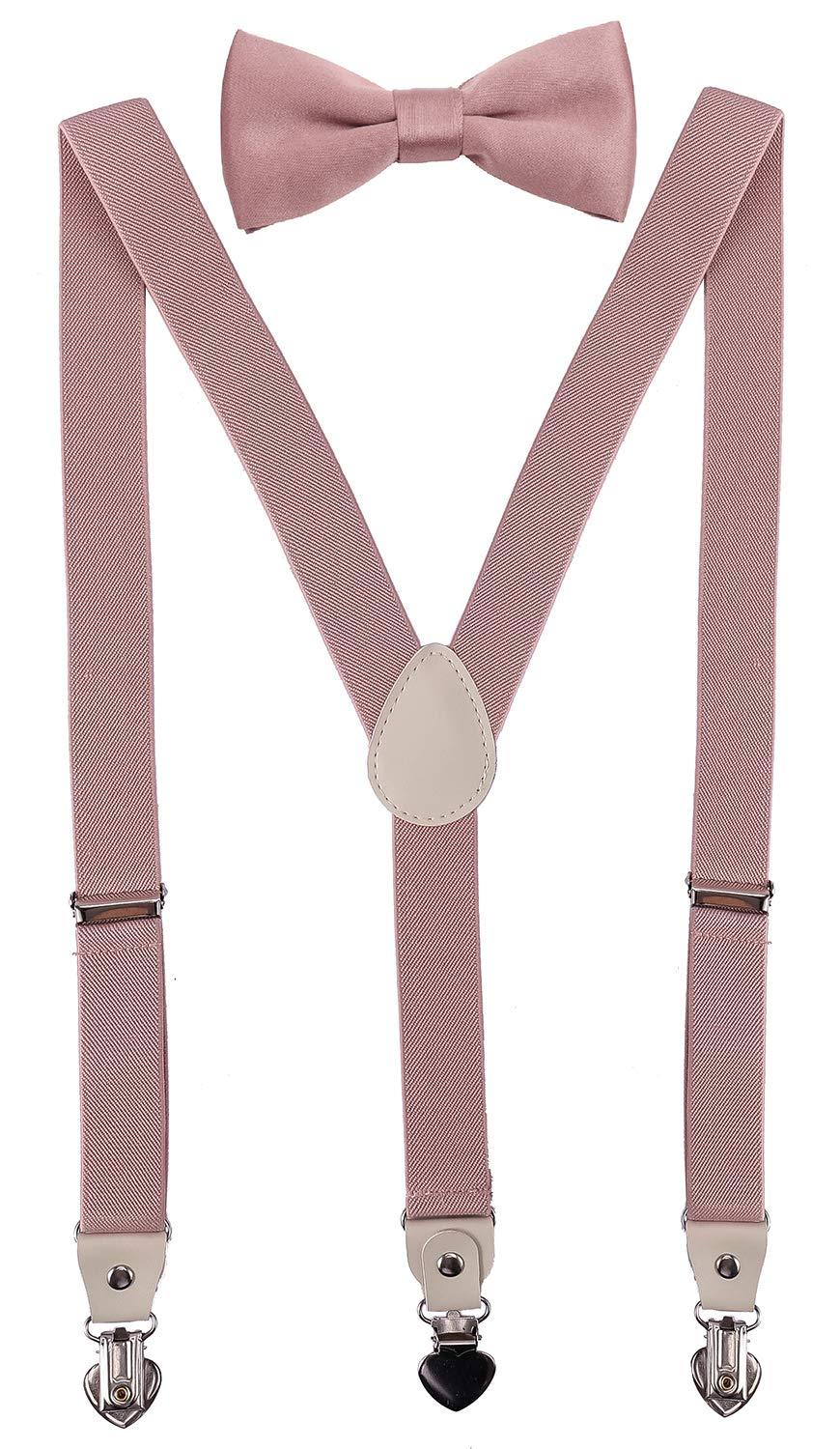 [Australia] - PZLE Mens Boys Suspenders and Bow Tie Set for Wedding Adjustable 24 Inches(0 - 3 yrs) Blush Pink 