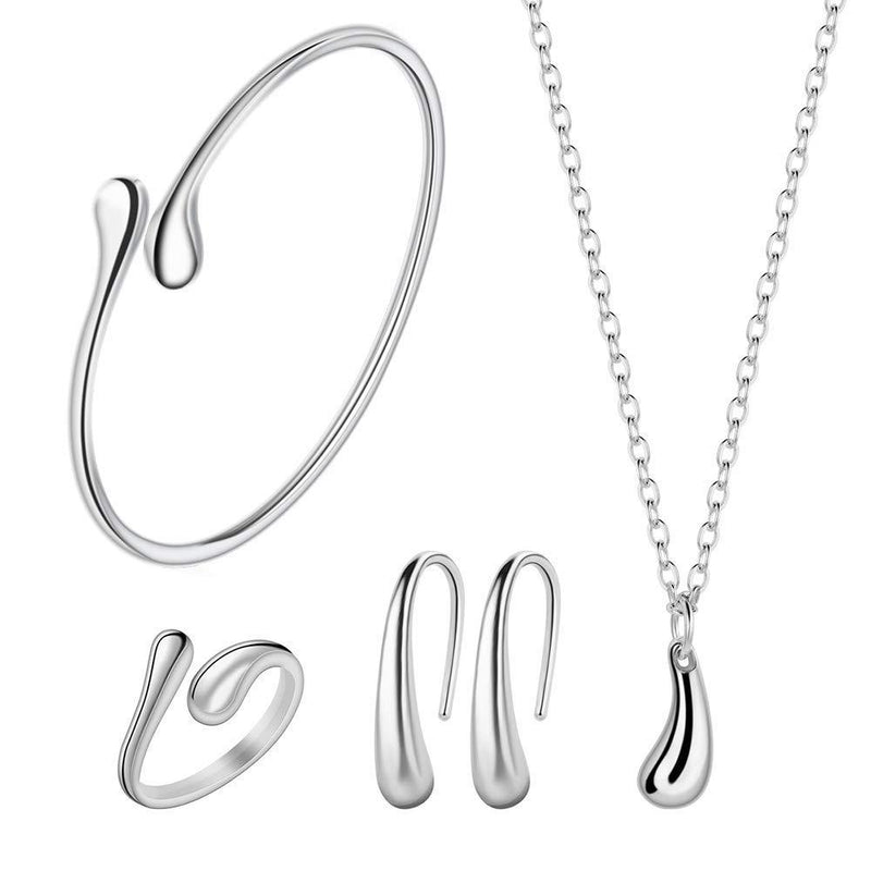 [Australia] - Anlsen 4PCS Sterling Silver Jewelry Set for Women Teardrop Pendant Necklace Earring Bracelet and Ring Jewelry Gifts A:Silver suit 