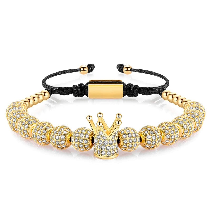 [Australia] - MAGIC FISH Imperial Crown King Mens Bracelet Pave CZ ，Gold Bracelets for Men Luxury Charm Fashion Cuff Bangle Crown Birthday Jewelry 1PCS-B 