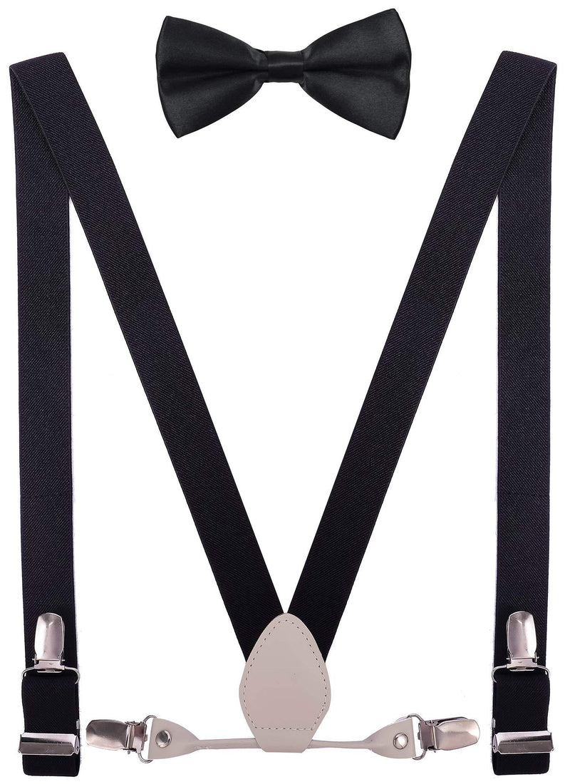[Australia] - YJDS Men's Boy's Leather Suspenders and Bow Tie Set Elastic for Wedding Black 0-3 Year(24 inches) 