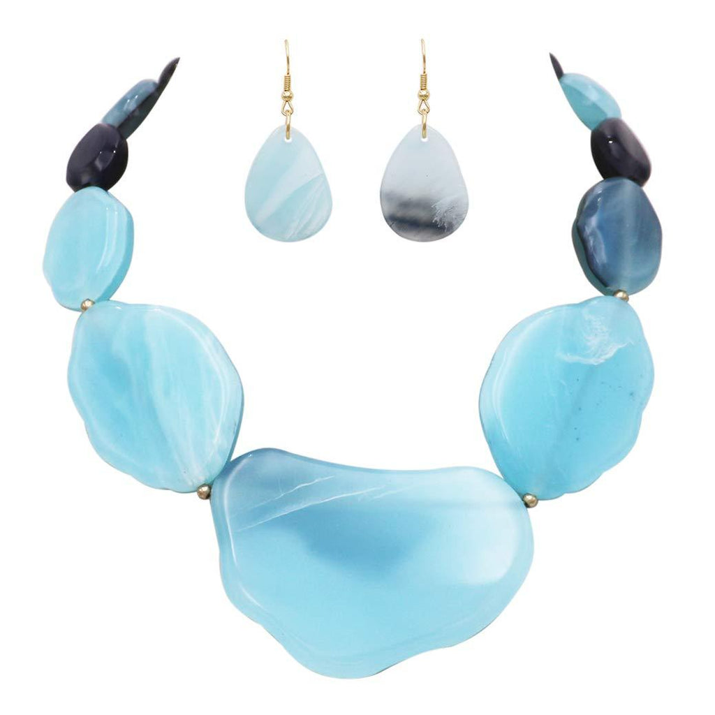 [Australia] - Rosemarie Collections Women's Shades of Aqua Polished Resin Statement Collar Necklace Earring Set 