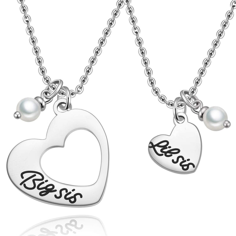 [Australia] - MIXJOY Sister Necklace for 2 Big Sis Little Sis Heart Pendant Necklace Set Stainless Steel 