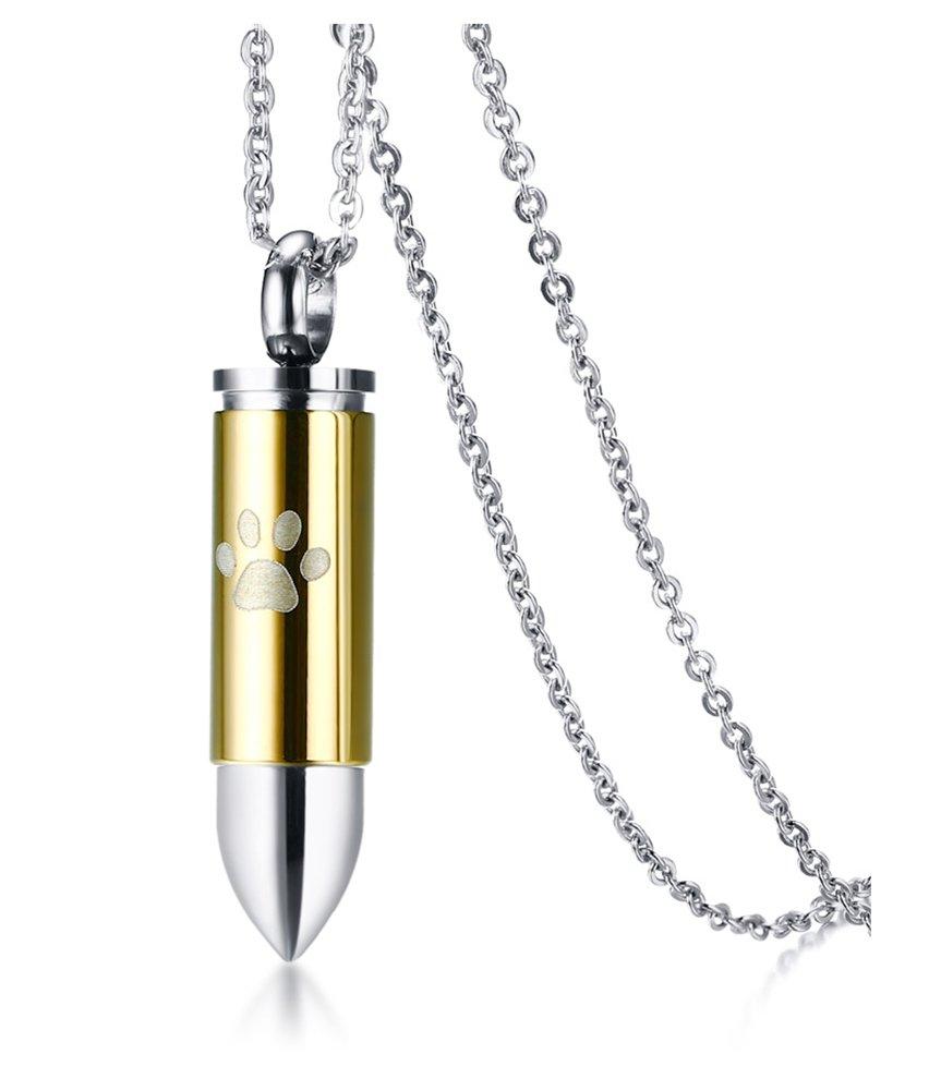 [Australia] - BEANS Stainless Steel The Bullet Urn Necklace for The Dog paw Keepsake Memorial Cremation Jewelry Gold 