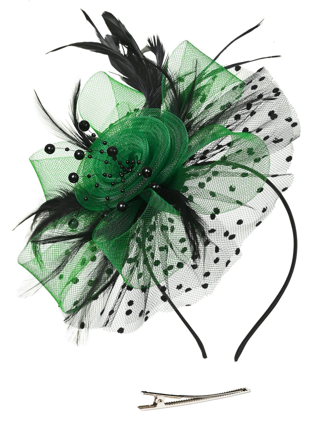 [Australia] - Fascinators Headband Tea Party Hats for Women Royal Wedding Hat Feather Mesh Hair Clip 1-black and Green 