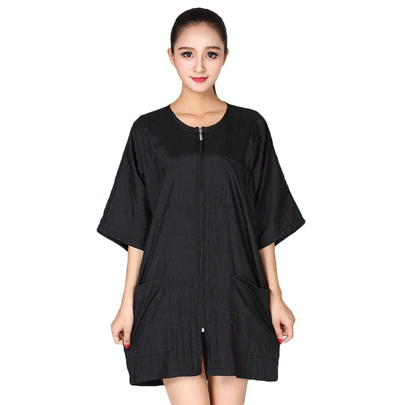 [Australia] - Lurrose Salon Smocks for Clients Short Sleeve Barbers Waterproof Cape Hairdressing Cape Nylon Makeup Cape with Zipper (Black) 