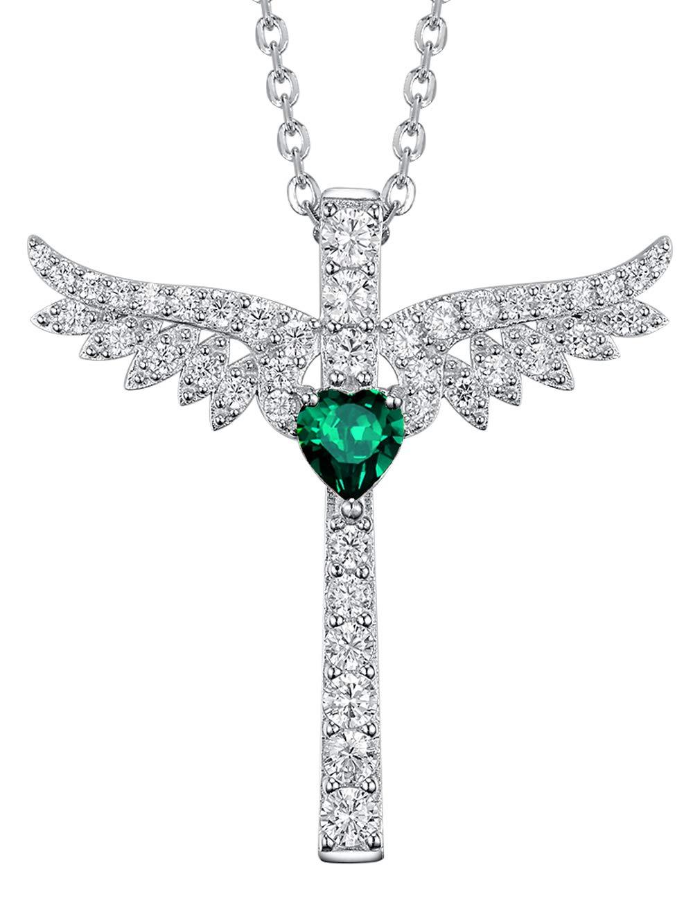 [Australia] - Re Besta Sterling Silver August Birthstone Peridot Jewelry for Women Birthday Gifts Mom Wife Angel Wings Necklace Emerald Ruby Necklace Green Emerald Angel Wings Love Heart Necklace 