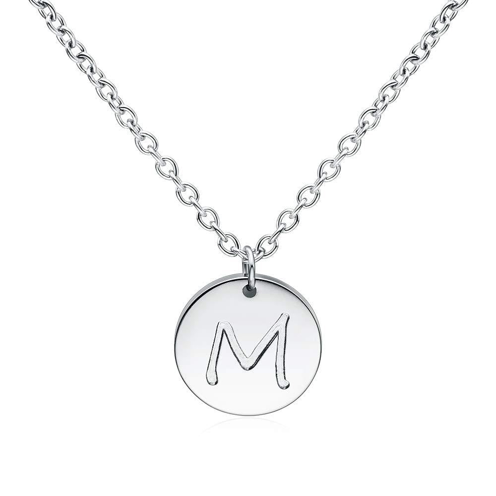 [Australia] - THREE KEYS JEWELRY Initial Necklaces Silver Gold Tone 10mm 0.4 Inches 16mm 0.63 Inches Tiny Disc Alphabet Pendant Stainless Steel Initial Necklace for Women Girls 10.0 Millimeters M 