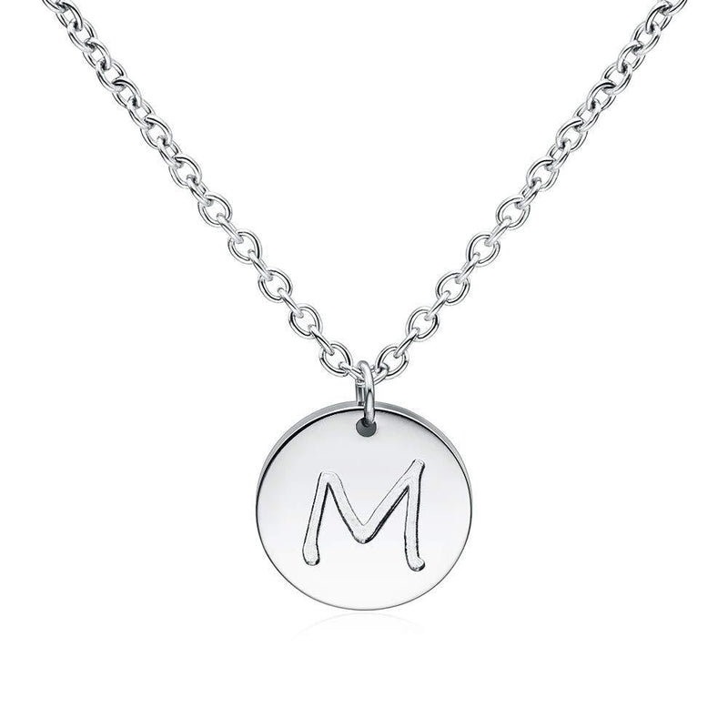 [Australia] - THREE KEYS JEWELRY Initial Necklaces Silver Gold Tone 10mm 0.4 Inches 16mm 0.63 Inches Tiny Disc Alphabet Pendant Stainless Steel Initial Necklace for Women Girls 10.0 Millimeters M 