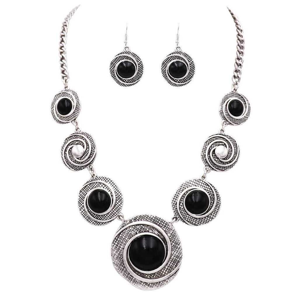 [Australia] - Rosemarie Collections Women’s Circular Medallion Style Black Howlite Statement Necklace Earrings Set 