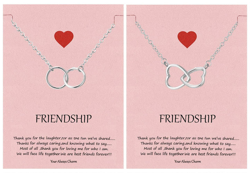 [Australia] - Your Always Charm Double Circle Knot Necklace,Two Interlocking Infinity Circles Gift for Best Friend 2 silver necklace 