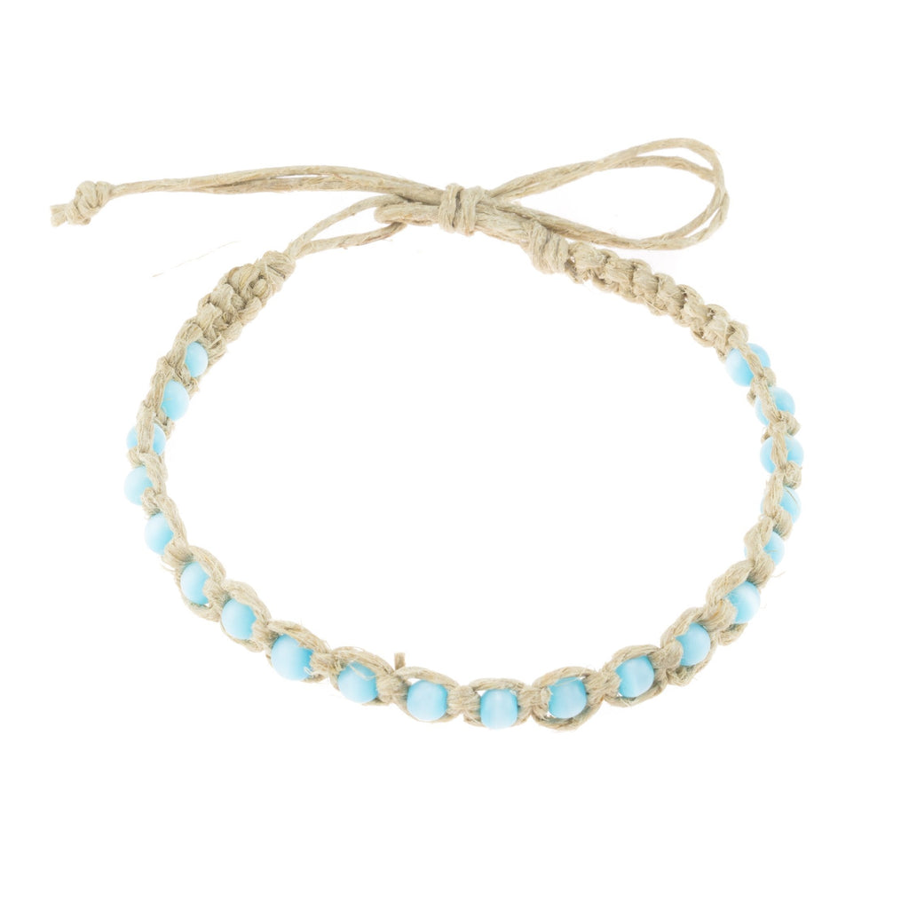 [Australia] - BlueRica Hemp Anklet Bracelet with Turquoise Blue Cat's Eye Beads 
