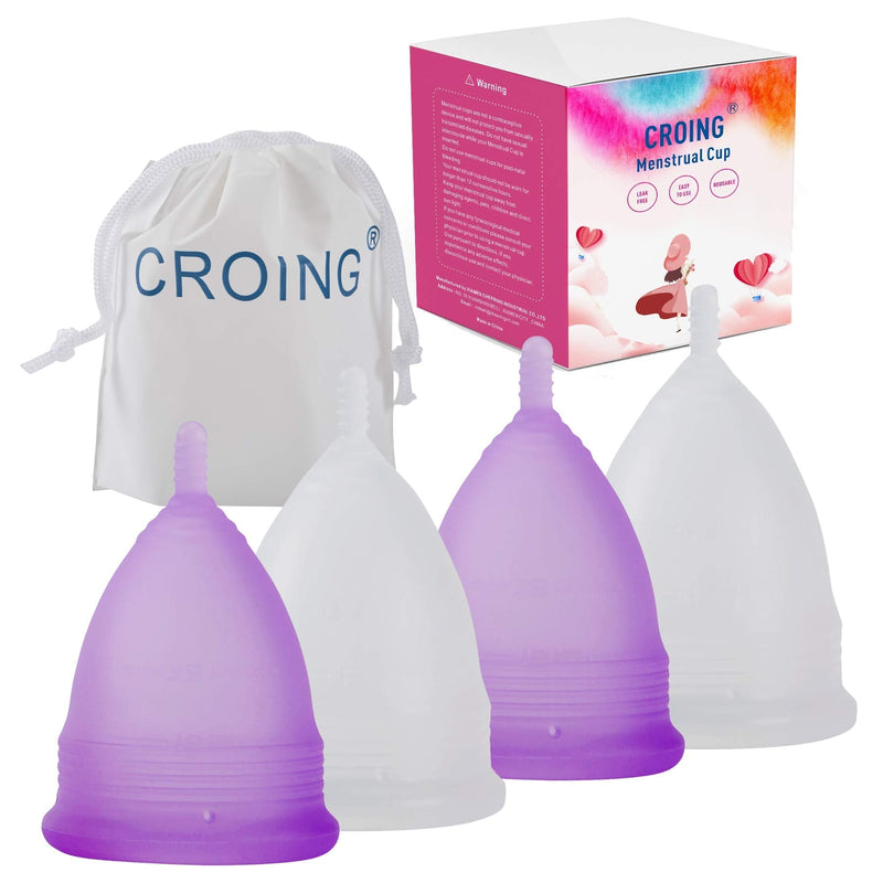 [Australia] - Croing Reusable Menstrual Cup Set of 4, Period Cup, 2 pcs Small and 2 pcs Large (Purple and White) 
