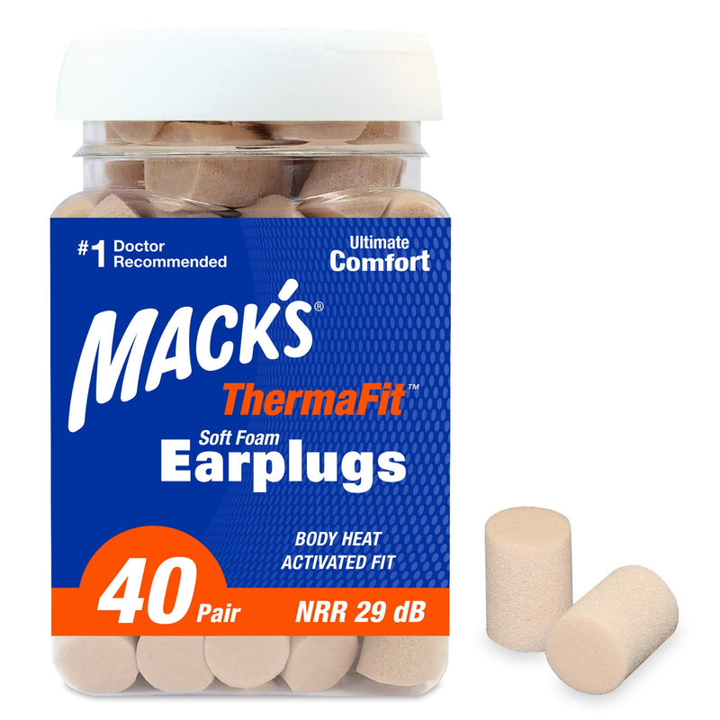 [Australia] - Mack’s ThermaFit Soft Foam Earplugs, 40 Pair - Comfortable Ear Plugs for Sleeping, Snoring, Work, Travel & Loud Events 