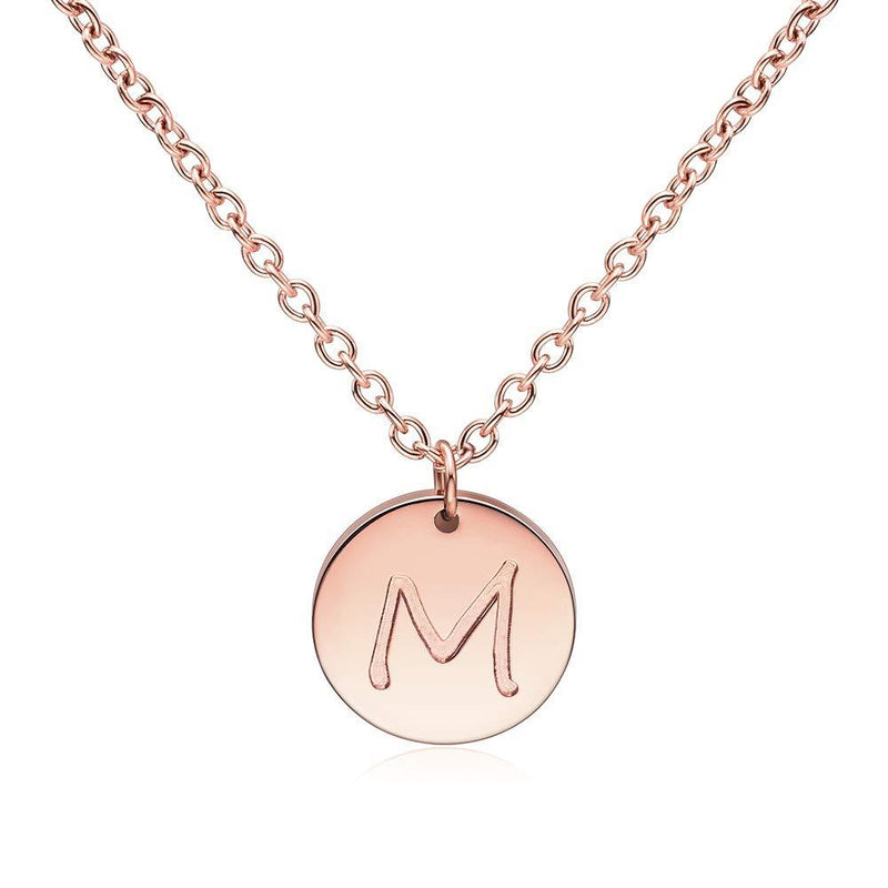 [Australia] - THREE KEYS JEWELRY 10mm 12mm Rose Gold Initial Necklace Tiny Heart Engraved Dainty Alphabet Letter Disc Pendant Small 316L Stainless Steel Initial Necklaces for Women Girls M-10mm 