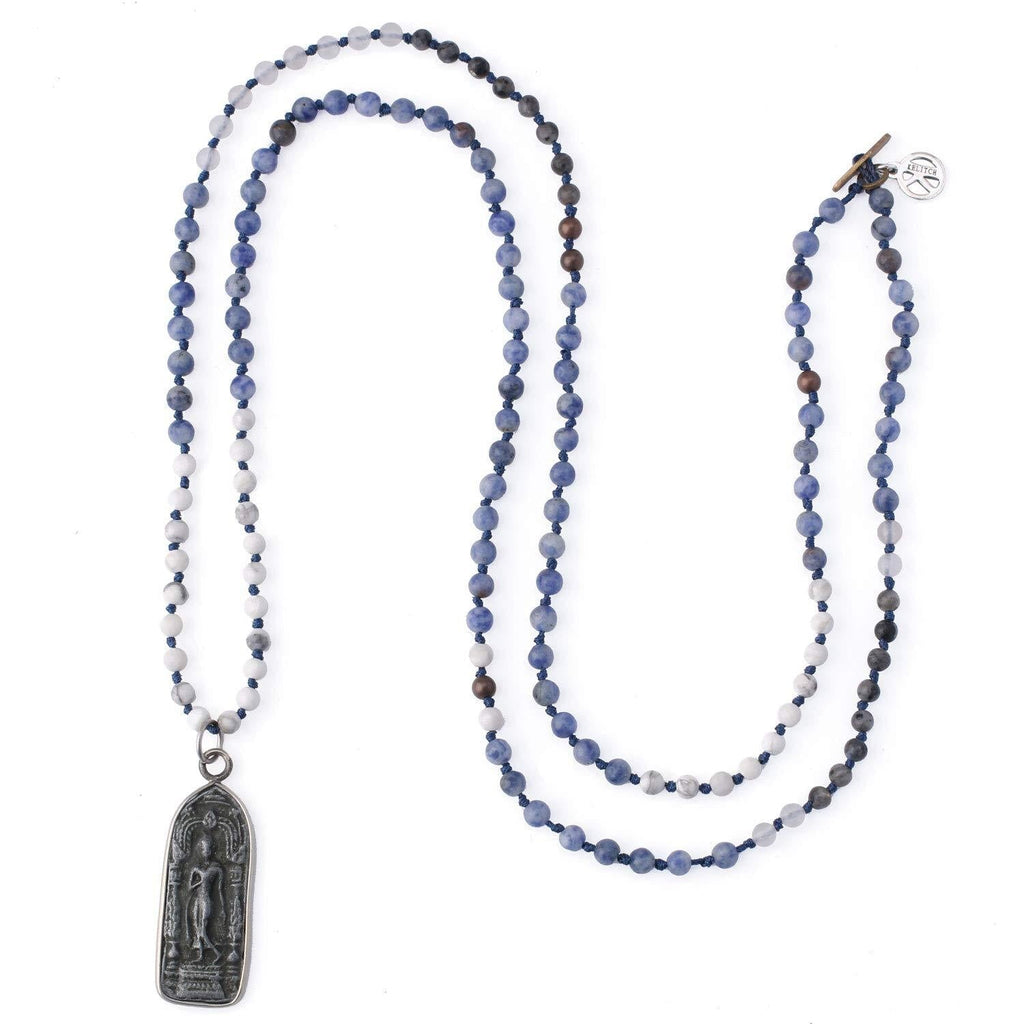 [Australia] - KELITCH Yoga Buddha Pendant Necklaces Y-Shaped Natural Stone Beaded Necklaces Statement Bracelets Mala Jewelry Blue C 