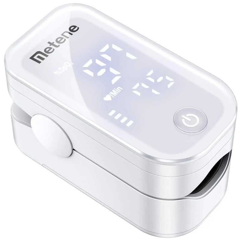 [Australia] - Metene Pulse Oximeter Fingertip, Blood Oxygen Saturation Monitor with Accurate Fast Spo2 Reading Oxygen Meter, Oxygen Monitor with Lanyard and Batteries (White) 