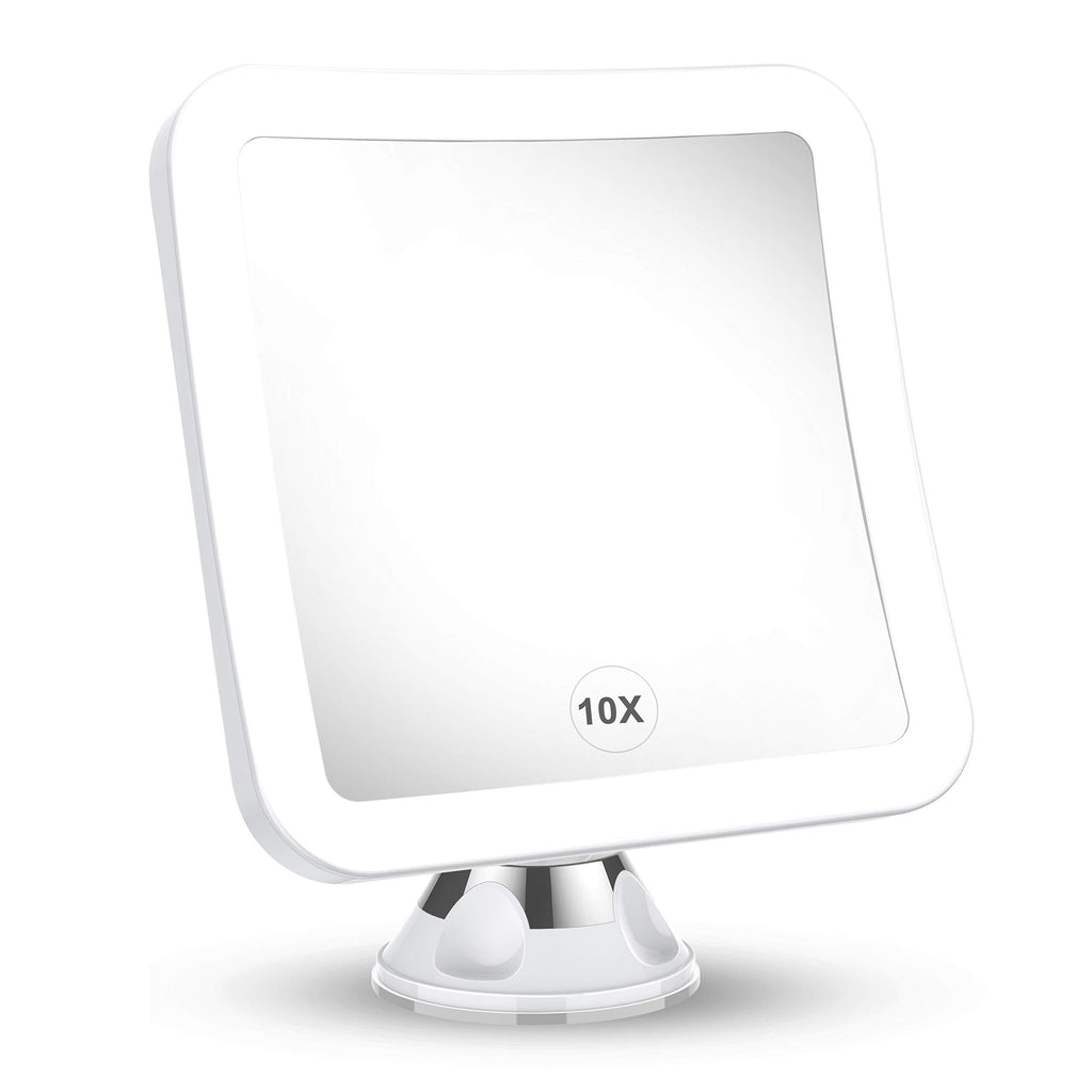 [Australia] - 2021 Upgraded 10x Magnifying Lighted Makeup Mirror with Natural White LED Lights, 360°Swivel Portable Cordless Makeup Mirrors with Locking Suction Base for Home Bathroom Shower and Travel 