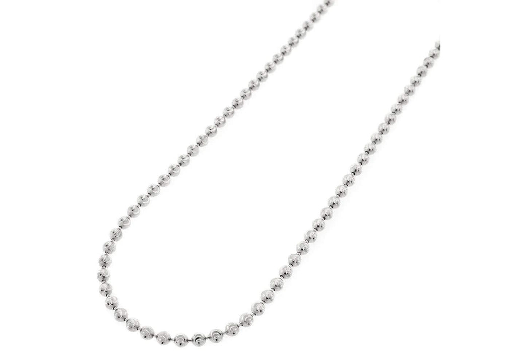 [Australia] - 925 Sterling Silver Moon Cut Bead Chain Necklace, 2MM 3MM 4MM-Dog Tag Ball Link Necklace, Silver Beaded Necklace in,Rhodium and Yellow Gold,Men and Women, Silver Jewelry Gift, 16-36 18.0 Inches 