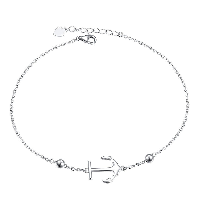 [Australia] - S925 Sterling Silver Anklet for Women Girl Boho Beach Charm Adjustable Foot Ankle Bracelet Jewelry Birthday Gift Anchor 