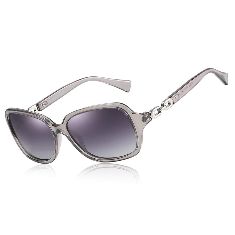 [Australia] - AOMASTE Retro Square Polarized Sunglasses for Women 100% UV400 Protection Lens Driving Outdoor Eyewear 1 Crystal Grey Frame/Gradient Grey Lens 