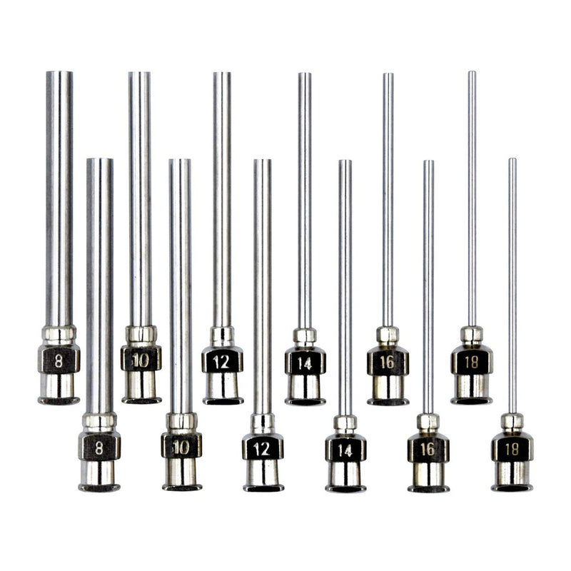 [Australia] - 12 Pack Dispensing Needle Set, 1.97inch Stainless Steel Blunt Tip Luer Lock 8, 10, 12, 14, 16, 18 Gauge. 