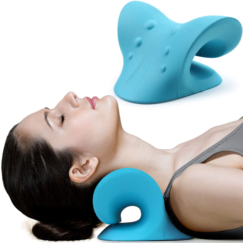 [Australia] - Neck and Shoulder Relaxer, Cervical Traction Device for TMJ Pain Relief and Cervical Spine Alignment, Chiropractic Pillow Neck Stretcher(Blue) Blue 