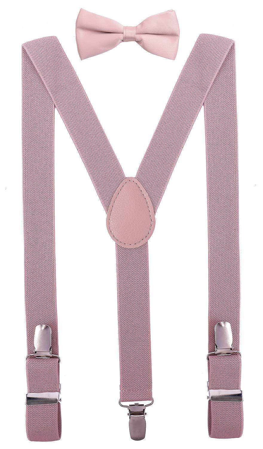 [Australia] - PZLE Men's Boys' Bow tie and Suspenders Set Adjustable Elastic 24 Inches(0 - 3 yrs) Blush Pink 