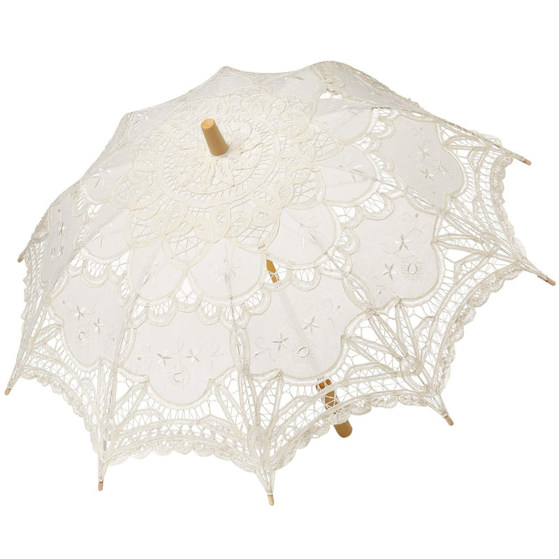 [Australia] - BABEYOND Lace Umbrella Parasol Vintage Wedding Bridal Umbrella for Decoration Photo Lady Costume 1920s Party (Apricot) Off-White 